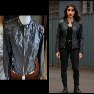 Faux Leather Black Moto Bomber Jacket Kenneth Cole Reaction Size Medium▪︎